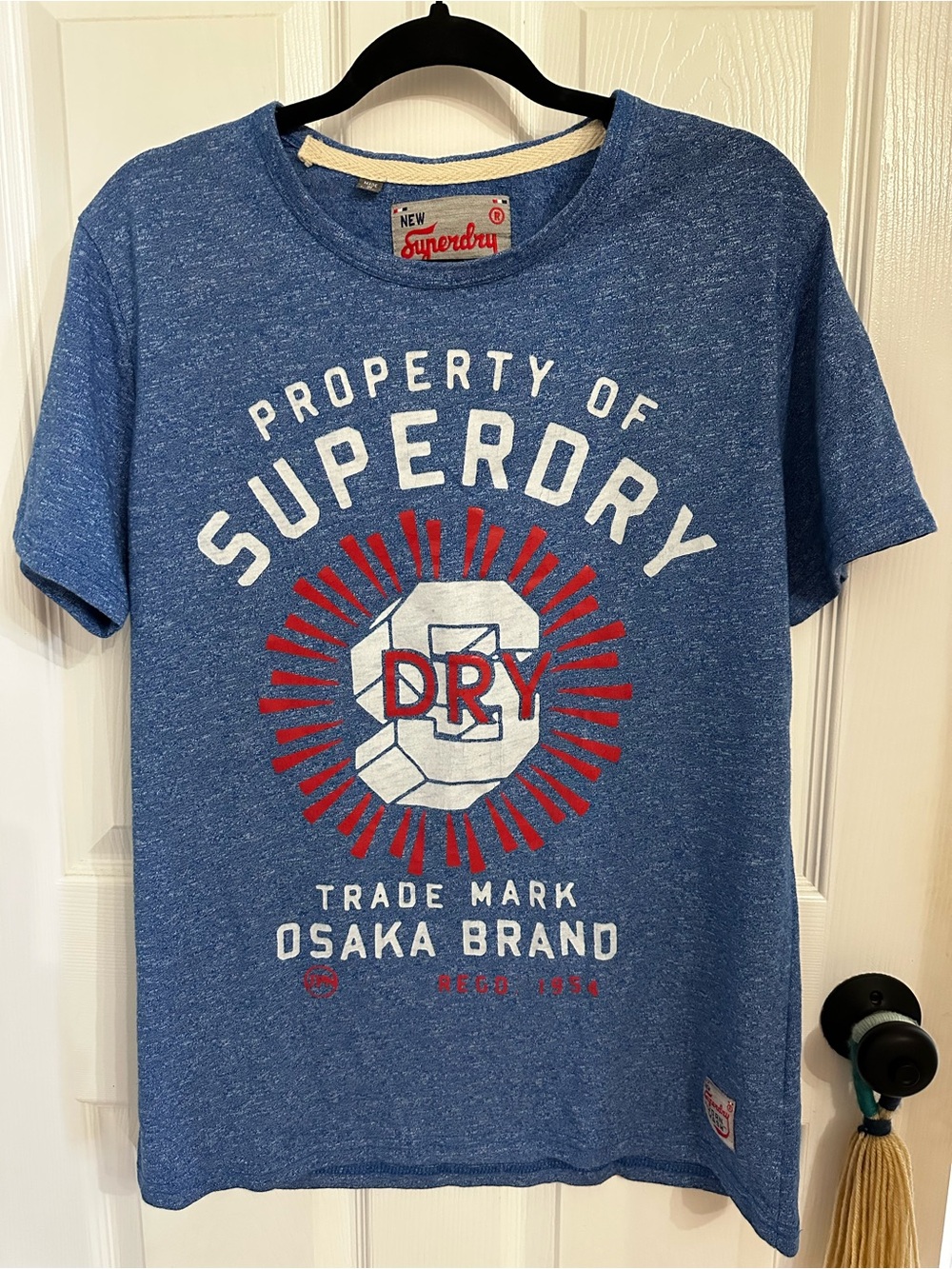 Superdry Blue Tee with White and Red Graphic - Short Sleeve
